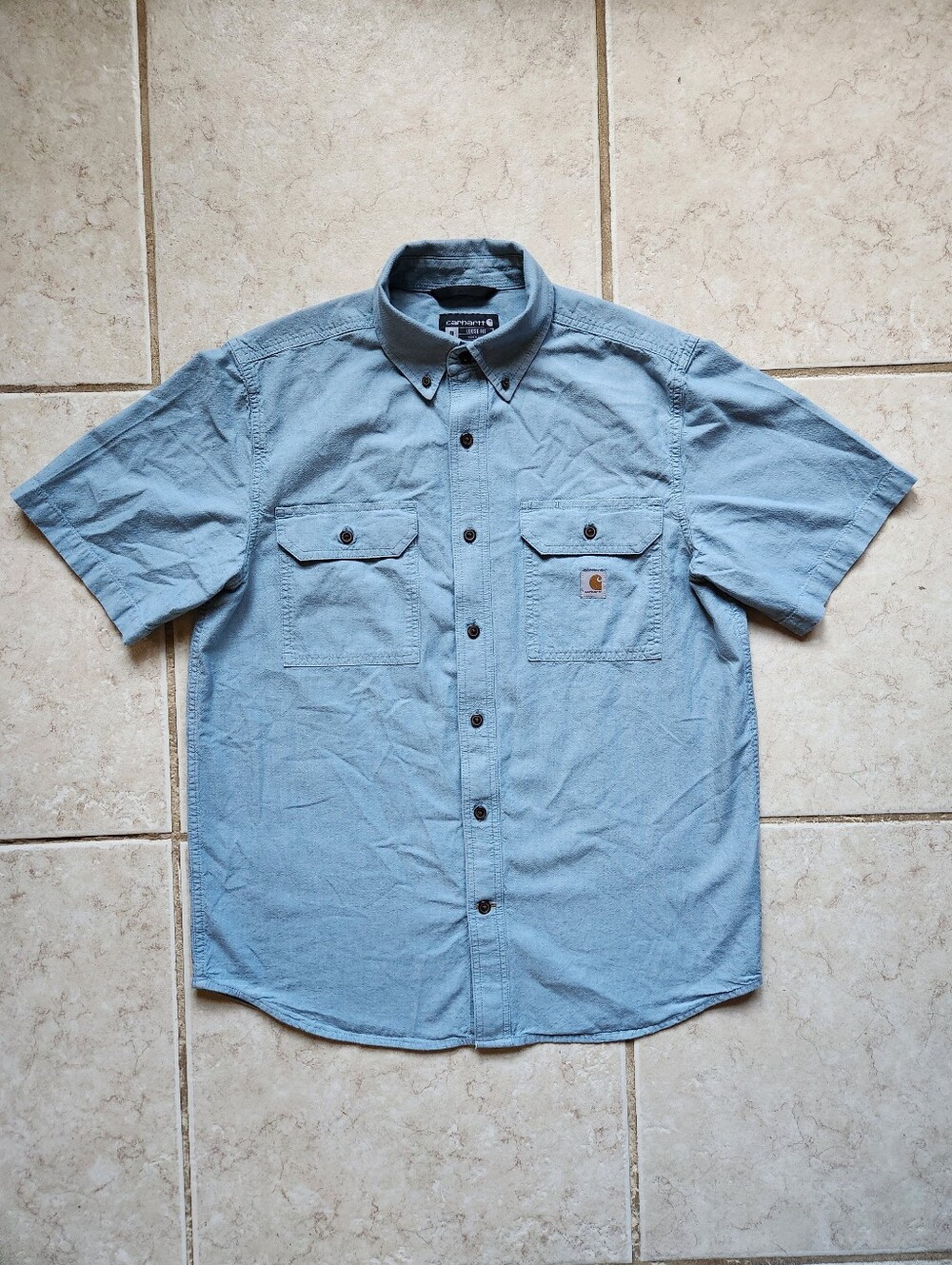 Carhartt Men's Loose Fit Chambray Button Down Shirt Size M Blue CBL